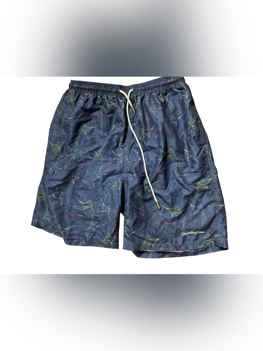 Men's Navy Abstract-Print Swim Trunks with Drawstring